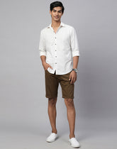 Genips Men'S Dark Khakhi Cotton Lycra Slim Fit Shorts